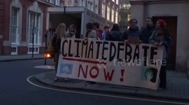Youth climate protesters gather outside the Conservative Campaign HQ in London on 13 November 2019