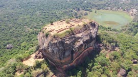 Dramatic aerial view of Sigiriya Rock, an ancient fortress in central Sri Lanka