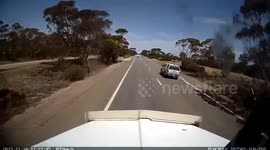 Caravan slows on dual lane in front of road train