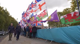 Brexit flags outside Parliament in the wind
