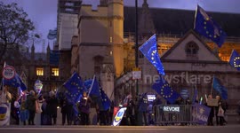 Slow motion EU flags remainers outside Parliament