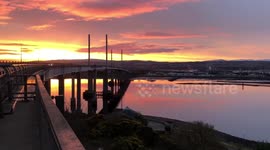 Beautiful golden sunrise over sea - Kessock Bridge, Inverness