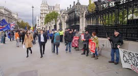 Brexit leavers to stayers slow motion outside Parliament