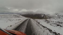 Steep, thin, icy road in Iceland