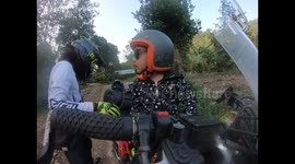 Adorable moment father takes his toddler son on motocross trail