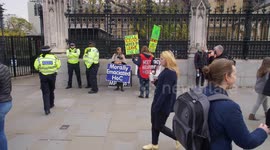 Crowds pass Brexiteers outside Parliament slow motion