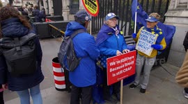 EU stayers talk outside Parliament slow motion
