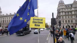 General Election Now with EU flag moves out of focus slow motion