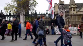 Outside Parliament Brexit and general public zoom  slow motion
