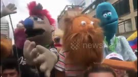 Unique Colombian puppets lead protests in Bogota