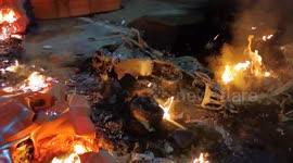 Police motorcycle burned during Bogota protests