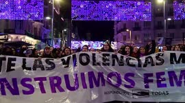 Feminist demonstration from puerta de alcalá to street San Bernardo en Madrid, Spain.