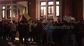Small crowd gathers in protest outside Colombian Embassy