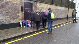 Flower tributes for Freddie Mercury at his former London house - Garden Lodge in Logan Place