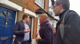 Chuka Umunna discusses the upcoming general election with NHS doctor while campaigning in Watford