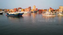 Beauty Ships Sailing In Ras El Bar Nile Sunset View