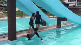 3 girls falling in the water