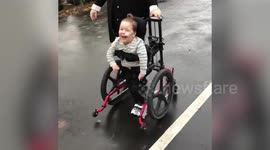 Incredible moment UK boy told he'd never walk again smiles as he toddles into nursery for first time