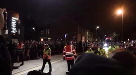 Liverpool FC team bus arrives for Champions League game vs Napoli