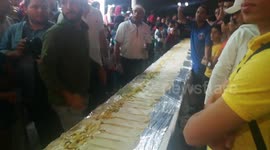 Chefs Hard Work Preparing Longest Shawerma Sandwich