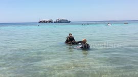 Italian Tourists Prepare Diving Suits In Red Sea Egypt