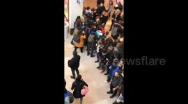 Climate activists in Paris form human block at storefronts to protest Black Friday