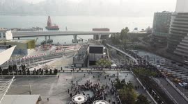A drone view of the Hong Kong Protest arriving at the Hong Kong Coliseum