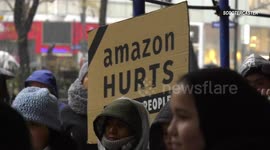 'Human beings, not robots': Workers protest  Amazon on Cyber Monday in NYC