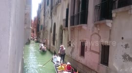 Gondolas traffic in Venice, Italy