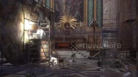 Restoration of gigantic church panels at basilica in Rome