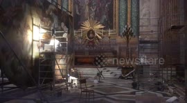 Video shows restoration of gigantic church panel in Rome