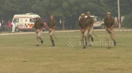 Indian mounted police practise dispersing mob riding batons instead of horses
