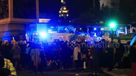 Anti-Trump protesters heckle Boris Johnson's convoy and party in Trafalgar Square