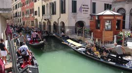 Gondolas traffic in Venice, Italy