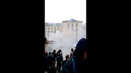French police and protestors clash amid tear gas in Nantes