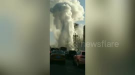 Water pipe bursts in north China creating colossal fountain over busy road