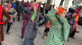 Extinction Rebellion stage climate justice-themed disco dance party in New York's Union Square