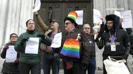LGBT activists hold protest outside St. Patrick's Cathedral in New York City