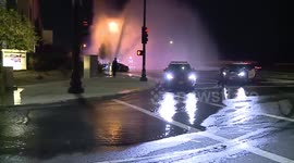 Car crash in California leaves fire hydrant spewing like a geyser