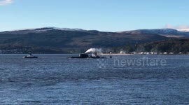 UK Astute Class submarine doing cold move on Loch Long in Argyll Scotland