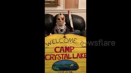 This Oklahoma bulldog is a Friday the 13th fan