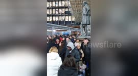 Chaotic scenes as London's Euston station is evacuated following a fire alarm