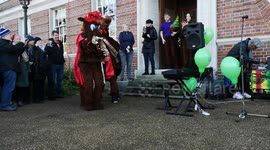 London pantomime horses compete in charity race and dance contest