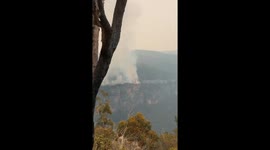Ruined Castle bushfire seen burning through the Blue Mountains in Australia