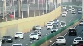 Out-of-control car knocks over SUV after being 'deliberately' hit by another vehicle