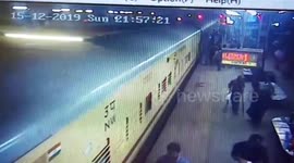 Brave constable saves man after falling in space between train and platform in western India