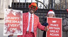 Brexiteers wish 'Happy Brexmas' outside Parliament with one week til Christmas Day