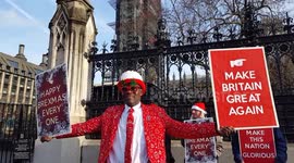 Pro-Brexit supporters outside Houses of Parliament