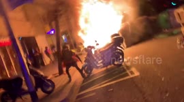 Motorbikes salvaged from flames during Barcelona protests