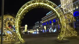 Christmas Trees sparkle under canopy of lights in Lubyanka Square - Moscow